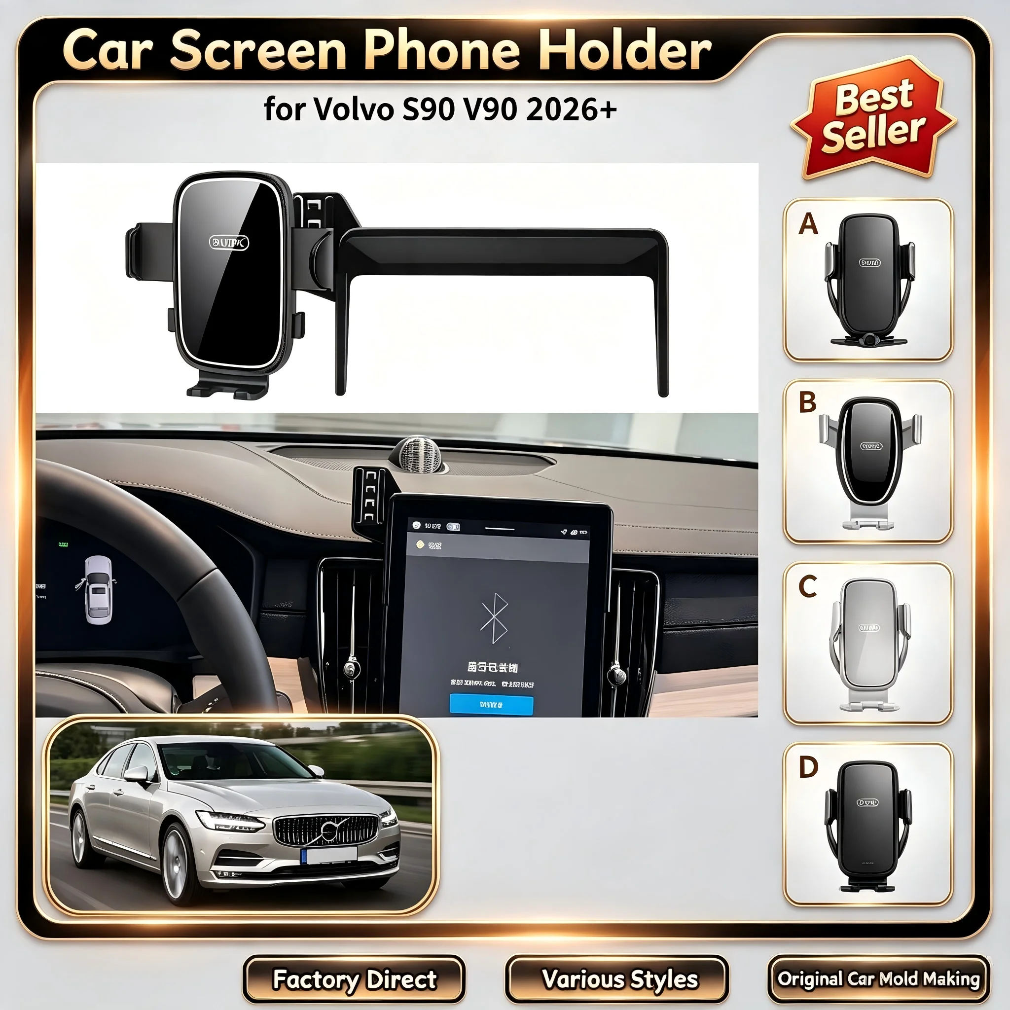 Stable Screen Phone Holder Mount Fit for Volvo S90 V90 2026+, GPS Navigation Bracket Set Easy Install