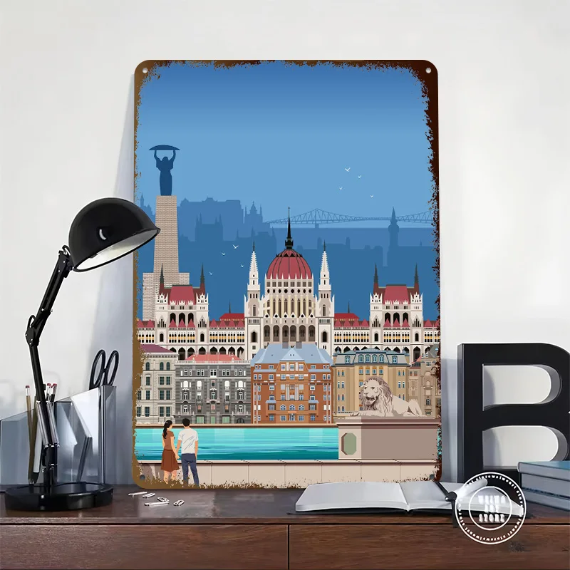 Budapest Travel Print Tinplate Poster Custom Wall Art Vintage Metal Signs Retro Tin Plaque for Desk Decor Room Accessories House