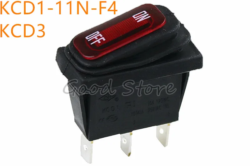

1PCS On/Off Rocker Switch KCD1 16A 125V 16(4)A 250V AC IP65 3 Feet red waterproof switch Light Switch