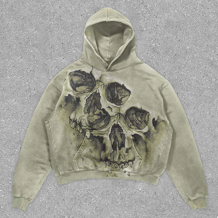 Skull Print Design Retro Gothic Hoodies For Men Hip Hop Streetwear Pullover Harajuku Sweatshirt Casual Men Clothing 