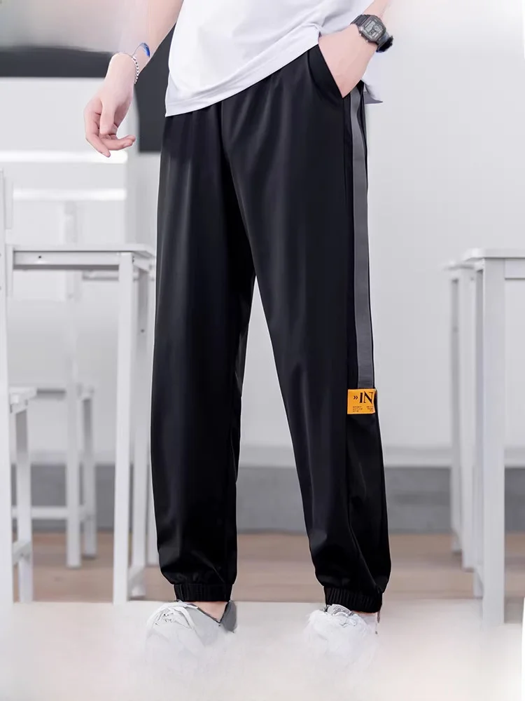 

Ice Silk Men's Summer Thin Casual Long Pants Trendy High School Students Qui Dry Sports Pants Loose Fit mid Waist Long Trou...