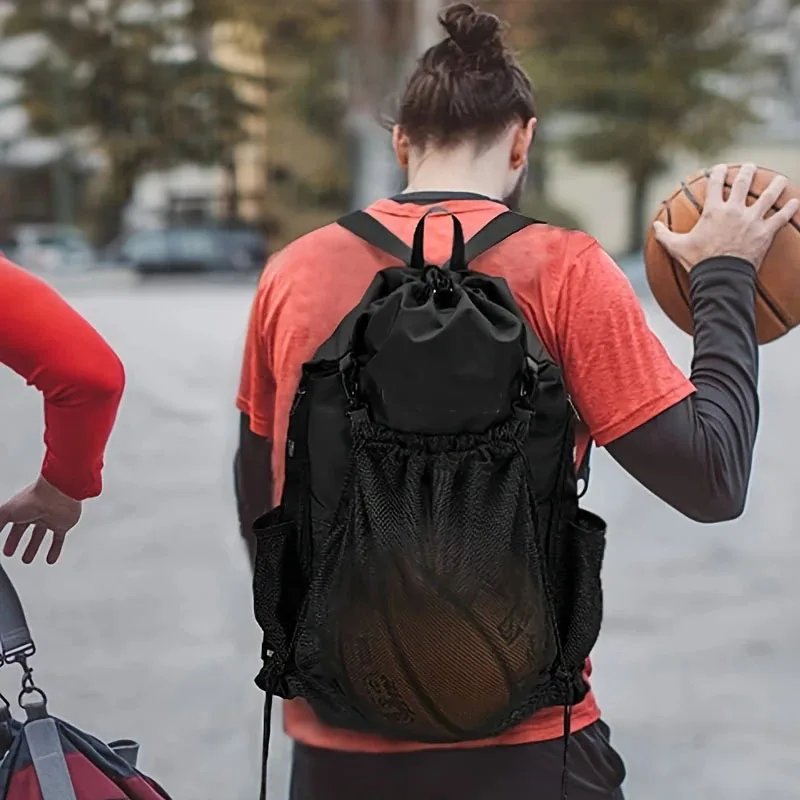

Portable Drawstring Basketball Backpack Mesh Bag Football Soccer Volleyball Ball Storage Bags Outdoor Sports Traveling Gym Yoga