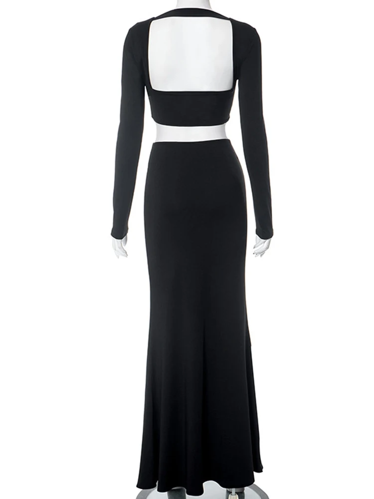 ByeMyLove 섹시한 컷 아웃 파티 드레스, 긴팔 스키니, 할로우 아웃, 슬림 이브닝, 섹시한 긴 드레스, 여성 패션, 가을 신상