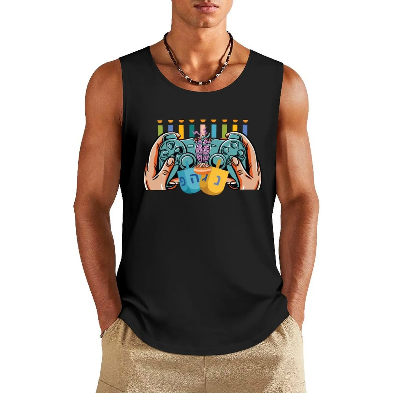 

Happy Hanukkah Video Game Controller Hanukkah Menorah Candles Boys Tank Top sports t-shirts for men bodybuilding man