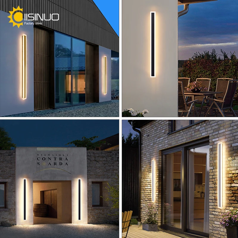 Outdoor Long Linear Wall Lamp Waterproof Anti Rust Gray Black White Gold Light Fixtures 3000K 4000K 6000K Porch Courtyard Garage