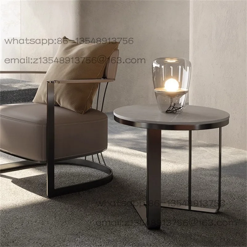 Italian Light Luxury Rock Slab Edge Few Stainless Steel Internet Celebrity Living Room Modern Sofa Creative Bedside Few