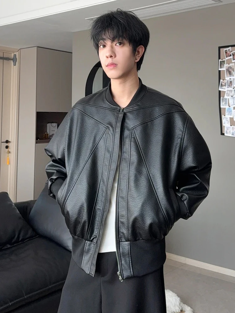 

Черная кожаная мотоциклетная куртка в американском уличном стиле для мужчин, осенне-весенняя, высококачественная, короткая, в стиле бейсбольной куртки, для деловых мужчин