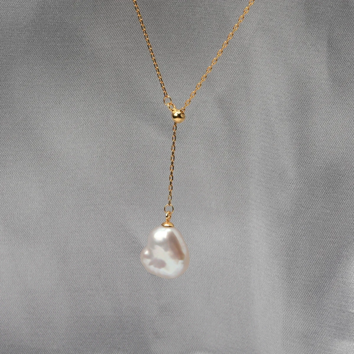 Natural freshwater heart-shaped Baroque pearl Y-shaped chain slanted pendant S925 Sterling Silver necklace adjustable love gift