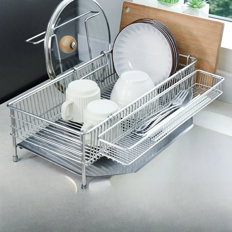 Kitchen dish rack, bowl rack for household stainless steel 304 multi-functional cutting board, chopsticks drain bowl rack
