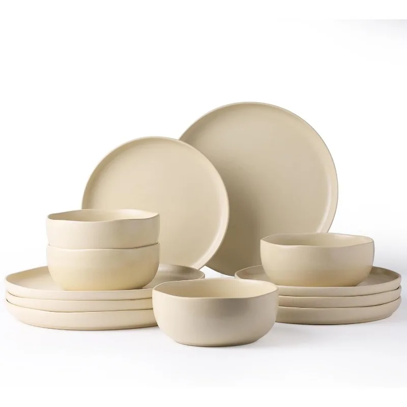 Imagem -04 - Wavy Rim Ceramic Dinnerware Sets Pratos de Grés e Tigelas Grupo Lava-louças Microondas Forno Seguro Serviço para 12 Pcs