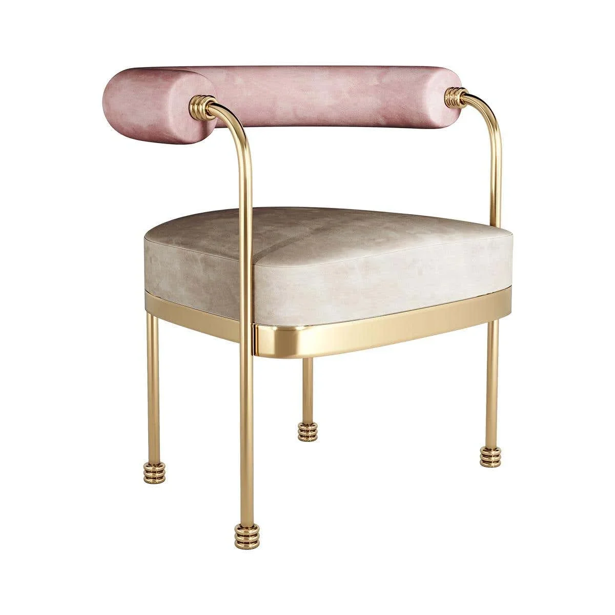 

-Modern Dining Chair Pink & White Leather Gold Stainless Steel Legs Armchair