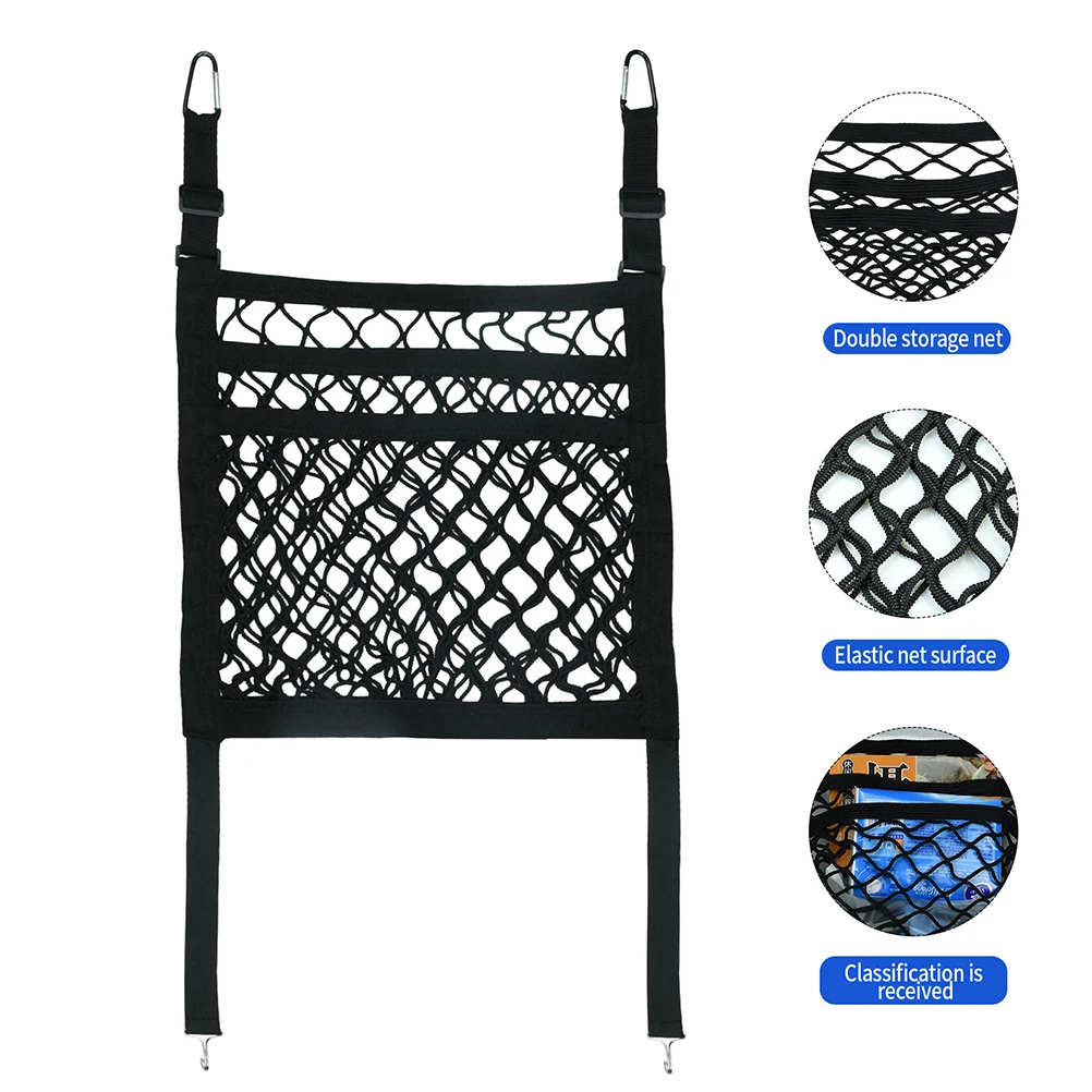 

Three-Layered Car Seat Storage Net Pocket Hanging Organizer Large Capacity Car Storage Bag Durable Oxford Cloth for Purse Phone