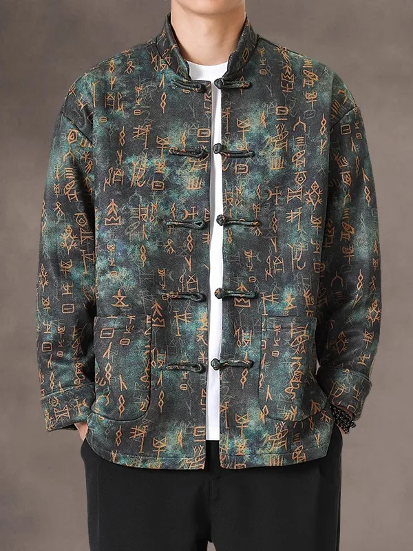 

Новый китайский мужской костюм джета Snuff, бархатный костюм Тан, пальто с ветровой пуговицей, дизайн из Thiened Cotton Jaet