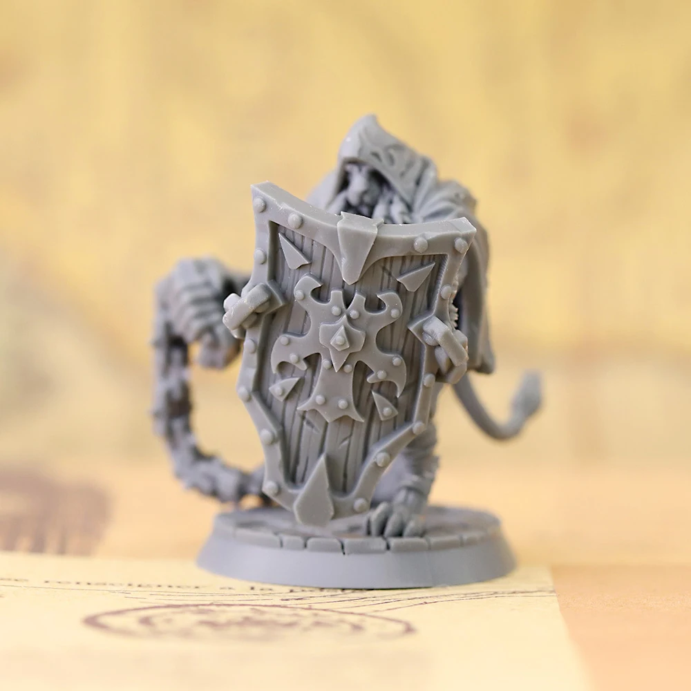 Tabaxi Warrior with Shield and Flail Miniature Unpainted Resin Model, DND Tabletop RPG Wargame Fantasy Figure