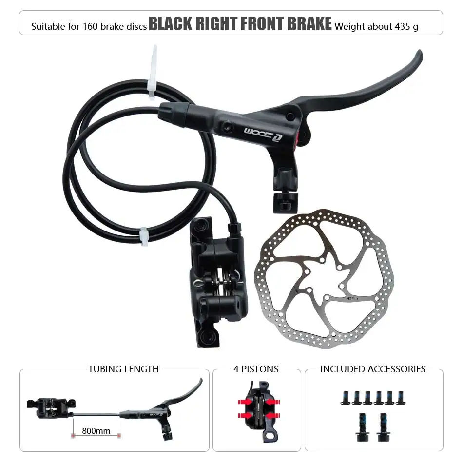 ZOOM HB-876 4-Kolben-Klapp-Mountainbike-Scheiben-Hydraulikbremsen-Set vorne 800 hinten 1400 mm MTB-Fahrradkrämpfe rot Fahrradteile