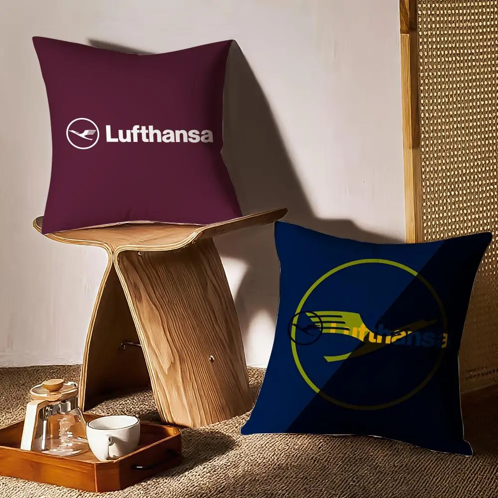 Lufthansa German Airlines Cushion Cover Anti-dustmite Pillowcase Invisible Zipper Silky Short Plush Sofa Cushion Cover