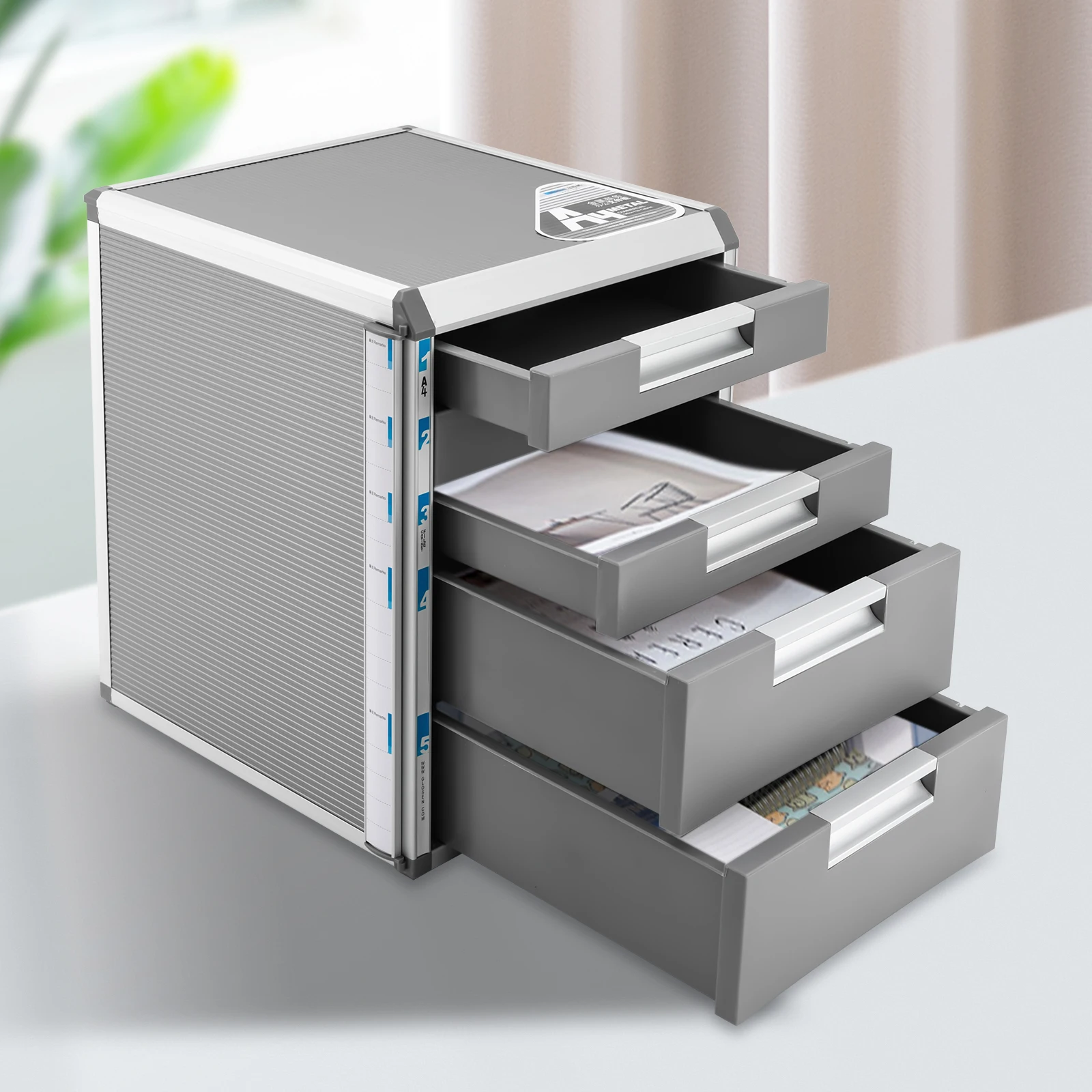 5 Compartments Filing Organization Storage Desktop Drawer Organizer File Cabinets for Home Office