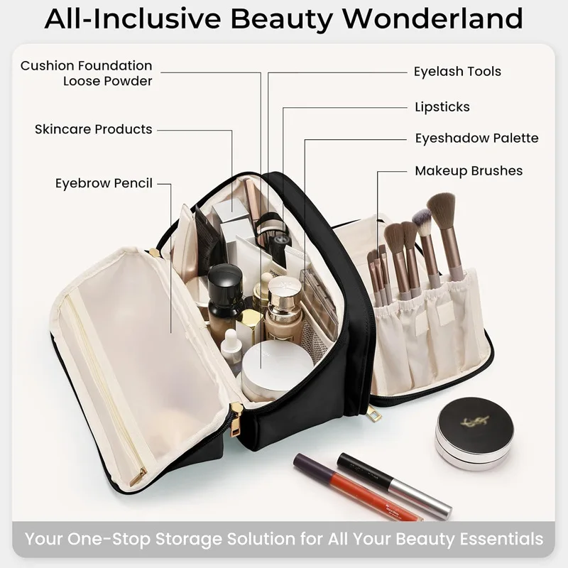 Water-resistant makeup bag, lightweight makeup brush organizer with compartments, toiletry bag, makeup artist's kit