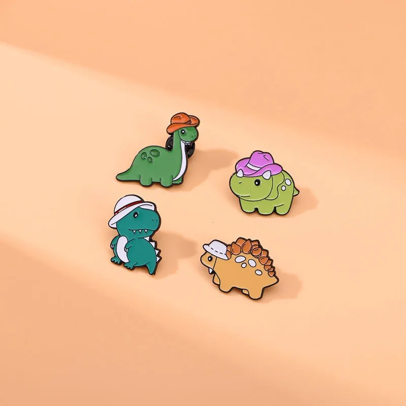 Cartoon Dinosaur Brooches for Kids DIY Cute Pins Triceratops Tyrannosaurus rex Clothes Bags Shoes Hat Scarf T-shirt Jeans Badges