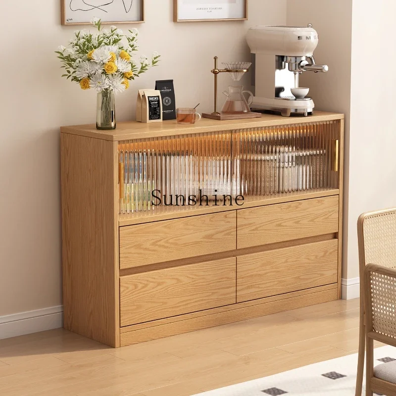 Solid wood dining side storage tea small apartment ultra-narrow side cabinet household storageYY