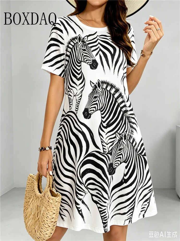 New 2026 Summer Dresses Women's Retro Peacock Pattern Butterfly 3D Print Dress Casual Fashion Short Sleeve Loose Women Clothing