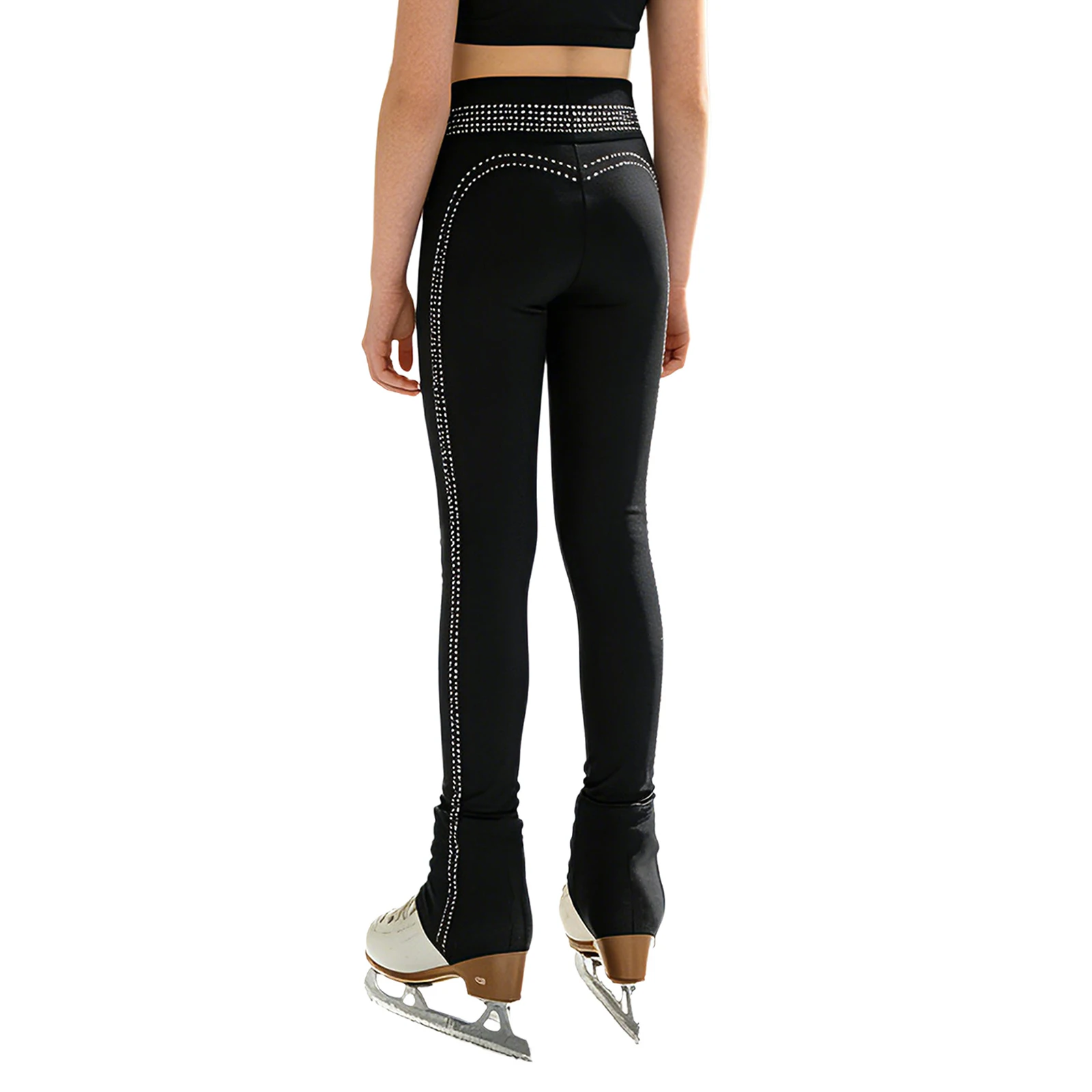 Kids Girls Elastic Waistband Shiny Rhinestones Leggings Gymnastics Figure Skating Dance Tights Bottoms