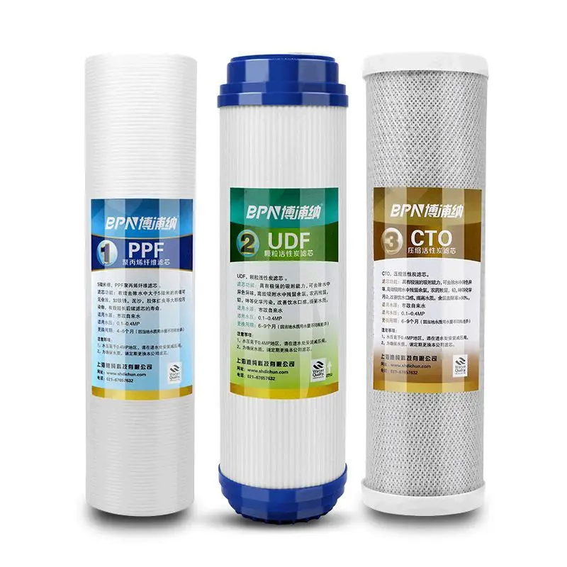 10 Inch 3 Stage UDF GAC Granular Activated Carbon PP Cotton CTO Compressed Carbon Filter Set RO Water Purifier Replacement
