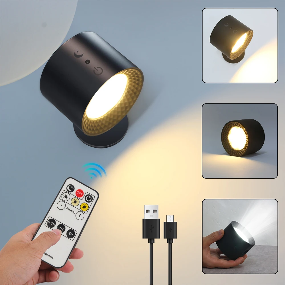 LED-Wandleuchte mit Fernbedienung, Zwei-Wege-Beleuchtung 360° °   Rotierende Nachttischlampe mit 3 Farbtemperaturen, dimmbar zum Lesen im Schlafzimmer
