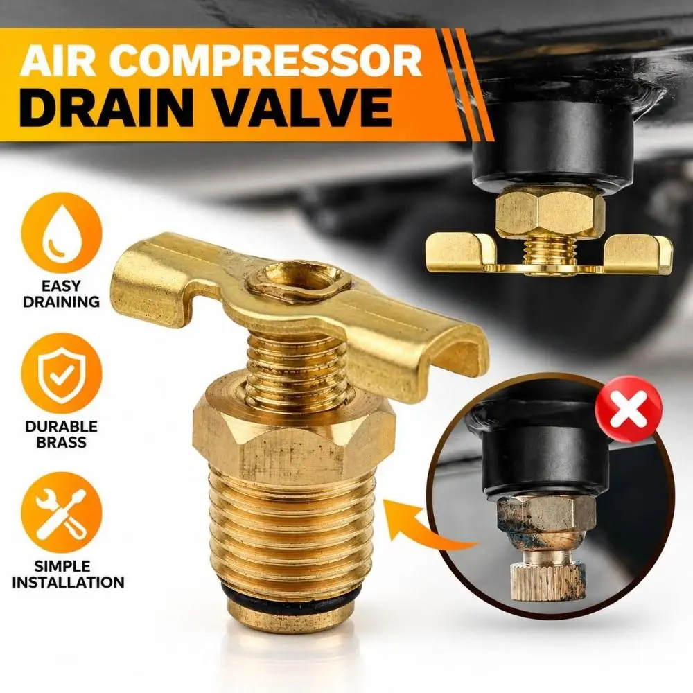 Brass Air Compressor Drain Valve 1/4 BSP Thread Butterfly Structure Drain Plug Valve T-Handle Air Compressor Tank Tap