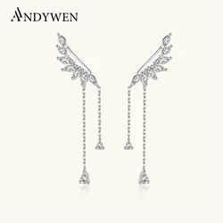ANDYWEN 925 Sterling Silver Ear Cuffs Wings Climber Women Piercing Drop Earring Wedding Party Luxury Jewelry For Anniversary