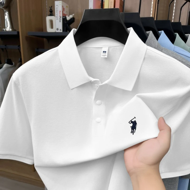 Men's 100% Cotton Polo with Horse Embroidery & Color-Matched