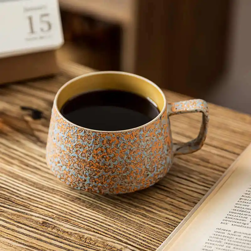 310ml Vintage Ceramic Coffee Mug Creative Kiln Transformation Afternoon Tea Cup Splicing Color Large Capacity Drinking Mugs
