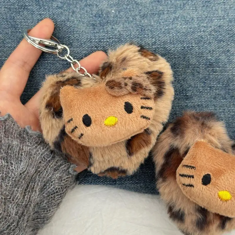 الكرتون سانريو مرحبا كيتي حقيبة الموضة الرجعية ليوبارد دمية قلادة Kawaii أنيمي لعبة سلاسل المفاتيح اكسسوارات كيرينغ هدية الكريسماس #1