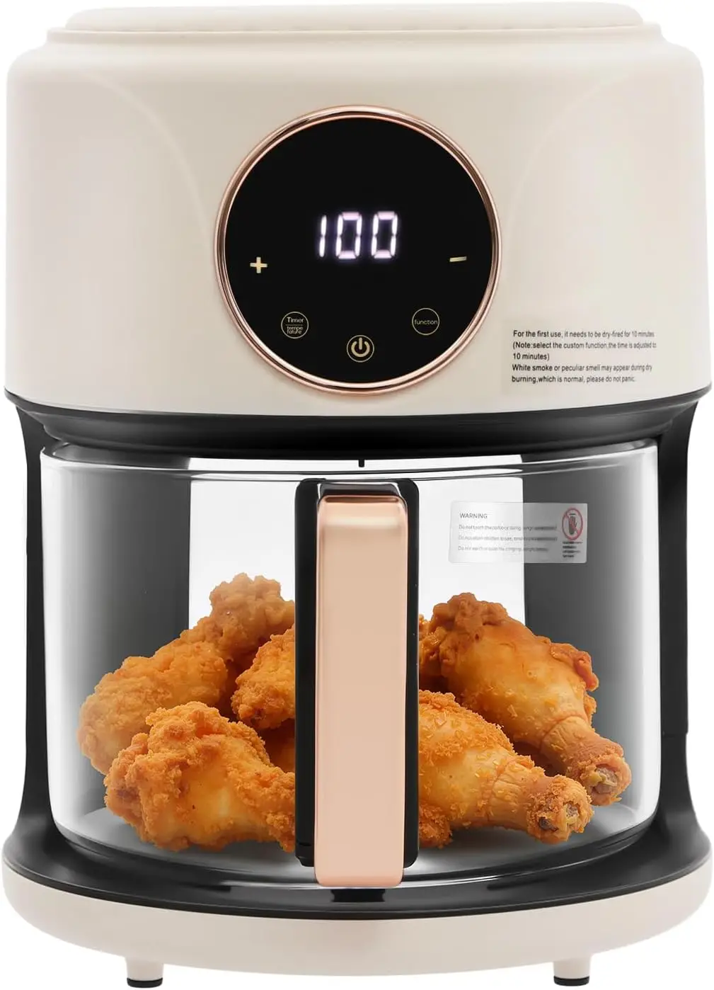 Glass Air Fryer, 4.5Qt Non Toxic 360° Viewable Bowl, 8-in-1 Functions, Touchscreen Display, Precise Temperature Control (175°F-4