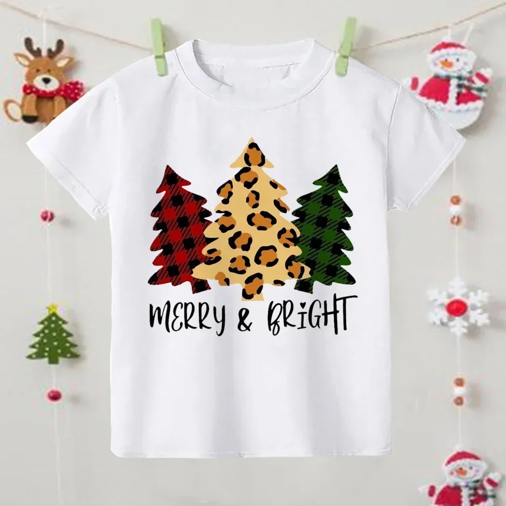 Merry Christmas Deer Print Children Clothes Baby Boys Girls Short Sleeve T-shirt Kids Graphic Tee Xmas Holiday Christmas Shirt