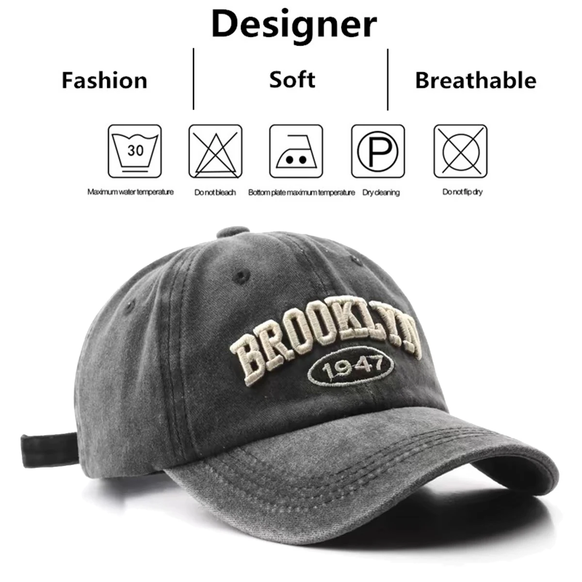 Unisex BROOKLYN Embroidery Wash Baseball Caps Spring and Autumn Outdoor Adjustable Casual Hats Sunscreen Hat