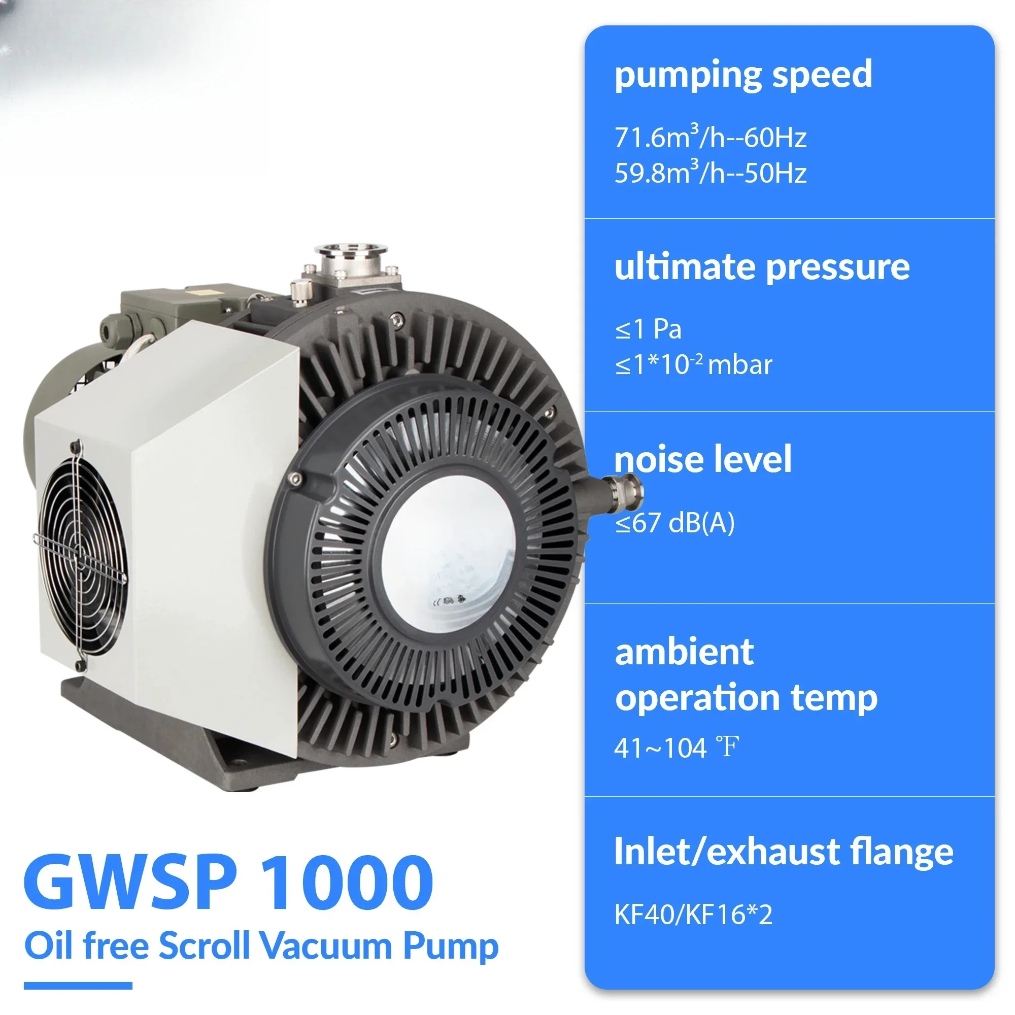 GWSP1000 Scroll Oil Free Dry Vacuum Pump 20L/s Pumping Speed Low Noise for Industrial Use