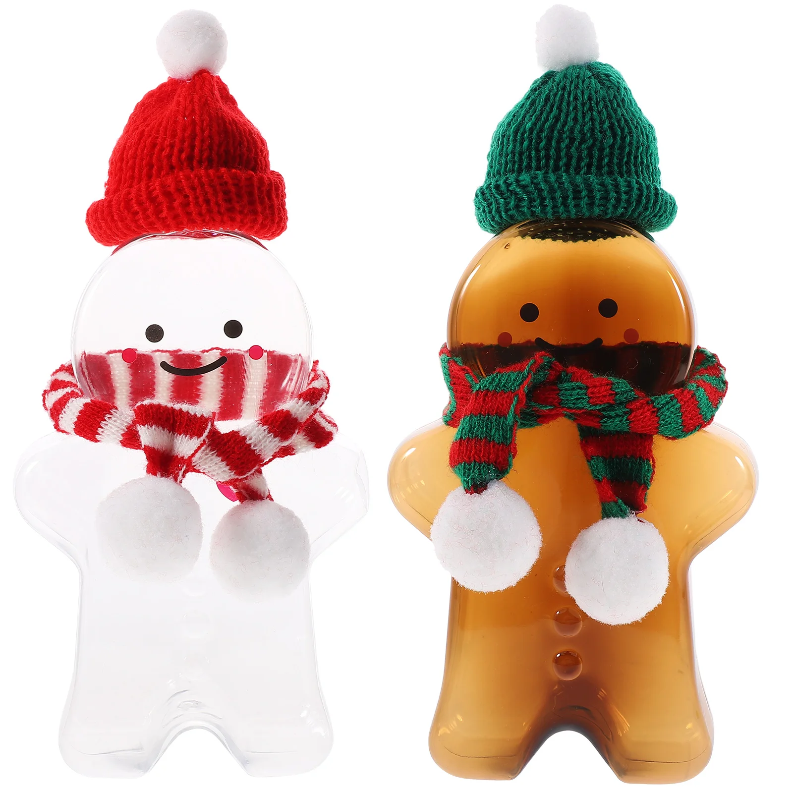 2 Sets Christmas Gingerbread Man Juice Bottles Plastic Biscuit cookies Candy Jars Christmas Beverage Bottles With Scarves Hats