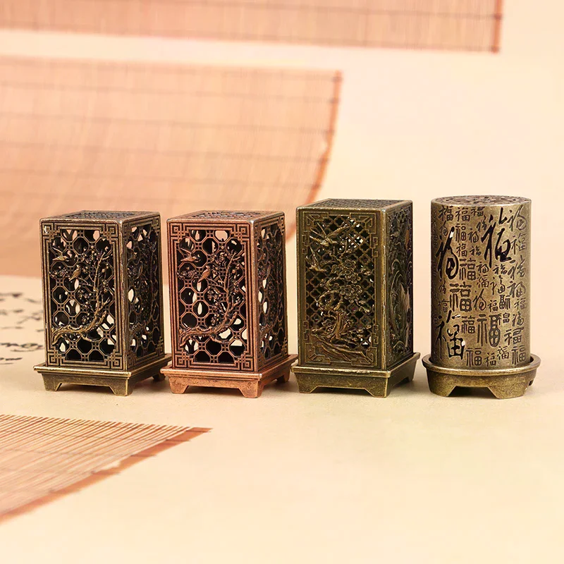 Vertical Incense Burner Zinc Alloy Incense Holder Indoor Aromatherapy Home Ornament Chinese Inense Burners Square/Cylindrical