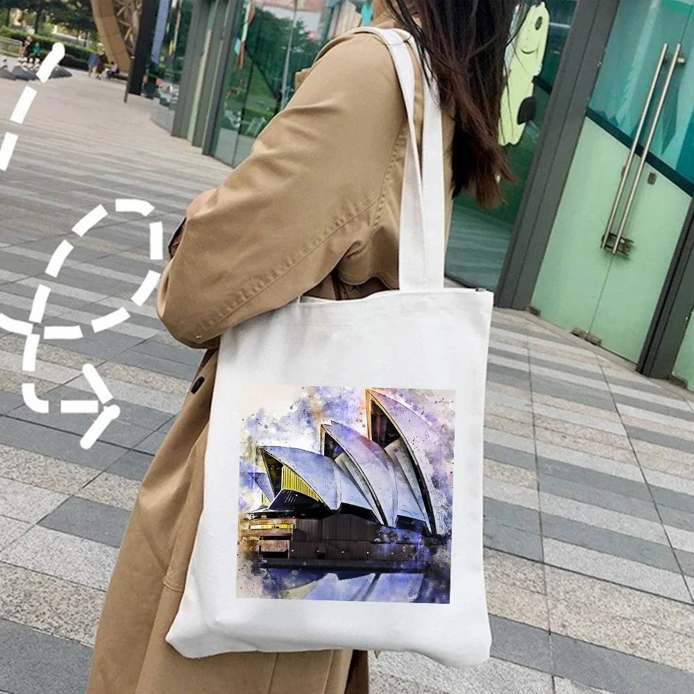 London Madrid Cairo Budapest Venice Sydney Tokyo Watercolor Women Girl Canvas Shoulder Handbags Totes Eco Shopper Shopping Bags