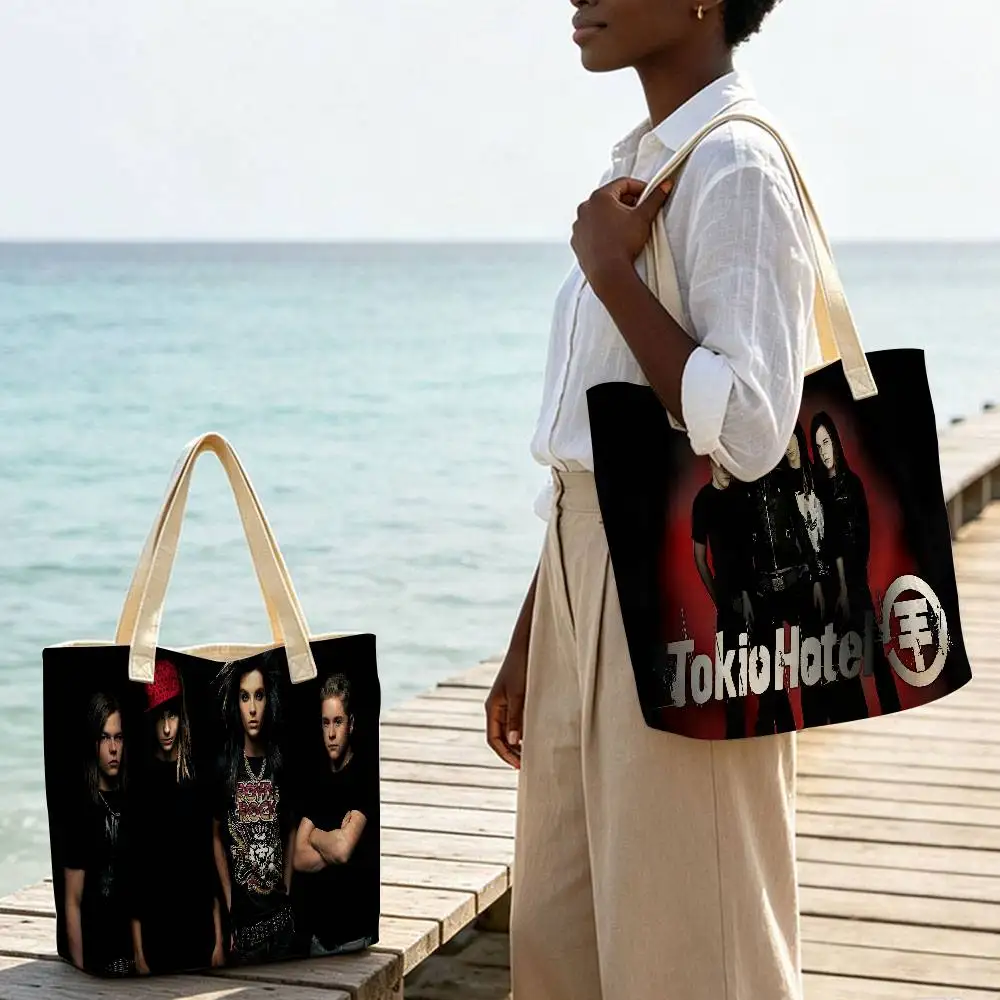Classic Band T-Tokio H-Hotel Storage Bags Fashion Cotton Polyester Tote Bag Eco Friendly Reusable Large Capacity Shopping Bag