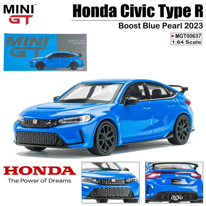 Minigt Schaal 1/64 Honda Civic Type R Boost Blauwe Parel 2023 Legering Speelgoed Motorvoertuig Diecast Metalen Model Geschenken