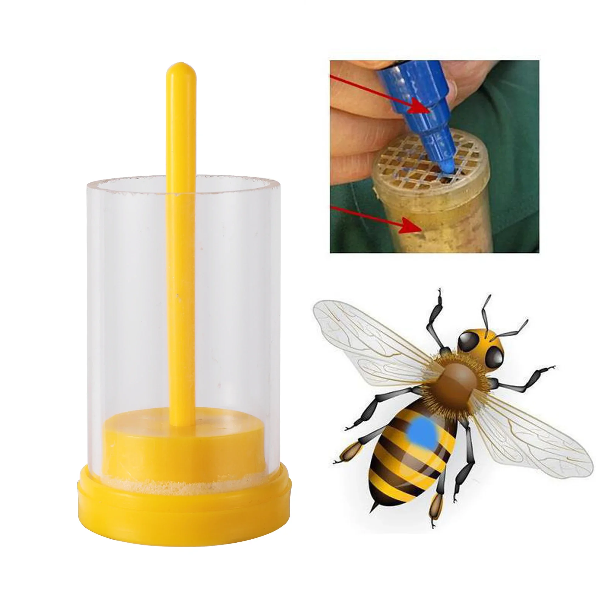 Hot Sale Beekeeping Queen King Bee Marking Rearing Label Marker Yellow Plastic Bottle Insect Bees Farm Identification Tools