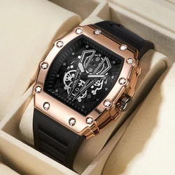 Men Skeleton Dial Sport Watches Men Fashion Style Top Brand Luxury Silica Gel Strap Waterproof Quartz Watch Montre Homme