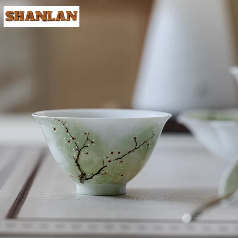 

2 шт./лот, нефритовая грязь, ручная роспись, чайная чашка с цветком сливы, чайная чаша в стиле дзен, кружка для дегустации чая, чашка для медитации, чашки Chazhan Master, чайная посуда, 70 мл