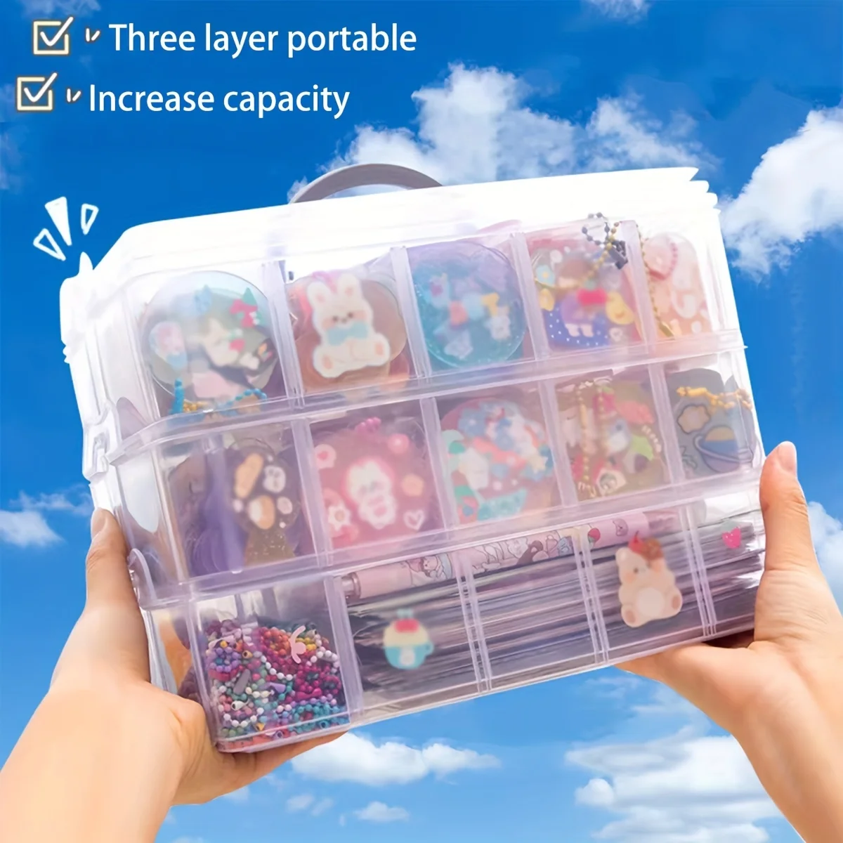 1pc 3-Tier 18-Grid Transparent Adjustable Stackable Compartment Slot Plastic Storage Box for Organizing Toys, Jewelry