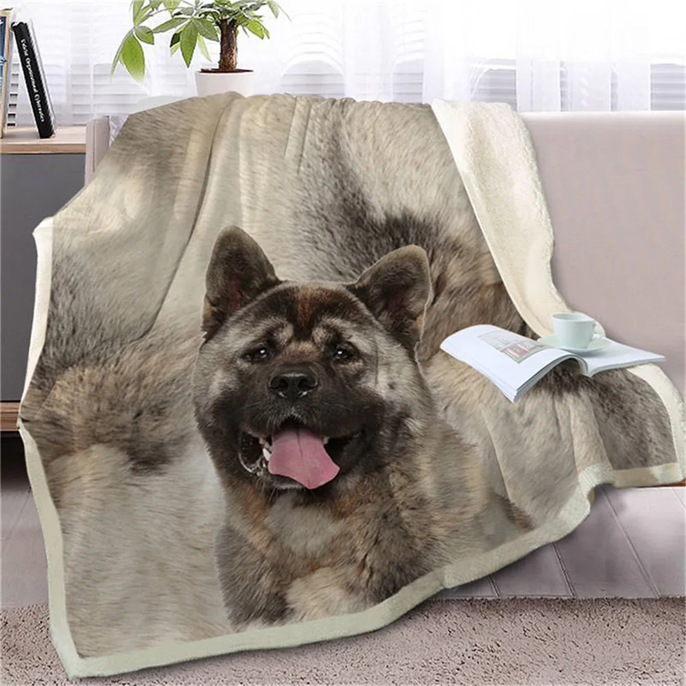 

HX Fashion Animal Blankets American Akita Belgian Shepherd Russian Terrier 3D Printed Throw Blanket Winter Plush Quilts