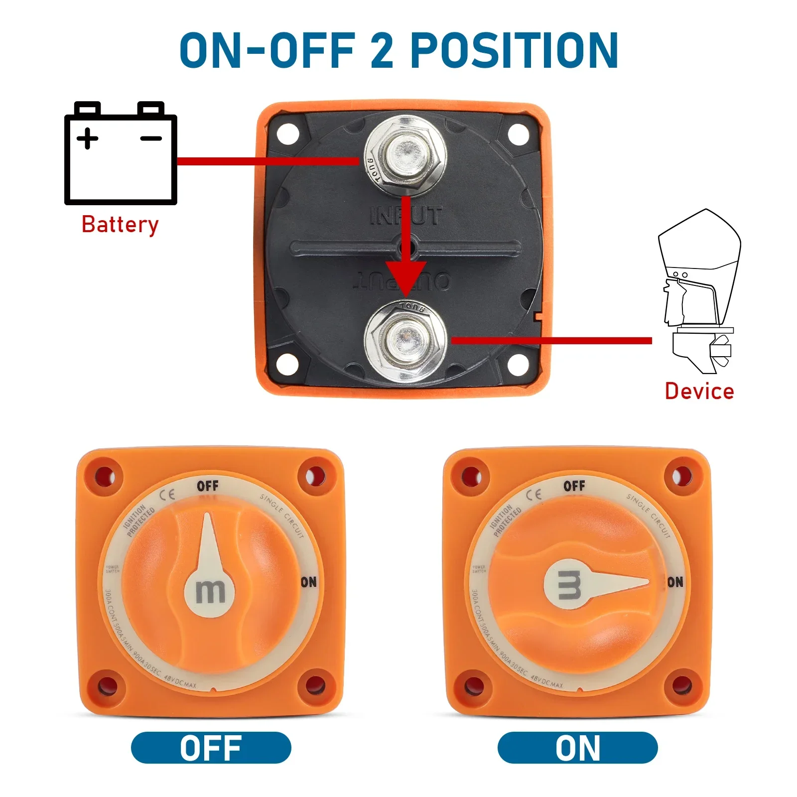 Wyłącznik akumulatora CNSPEED, mini przełącznik izolacyjny 2-pozycyjny (włącz/wyłącz) do kampera, łodzi, samochodu, akcesoria, odłącznik obwodu 300A 12V-48V