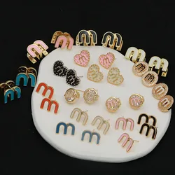 Fashion Brand Jewelry Zircon Multicolor Letter M Delicate Jewelry Earrings Cute Heart Crystal Stud Earrings for Women