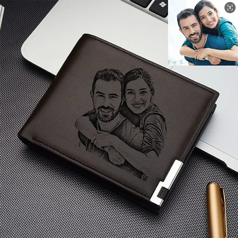 

Personalized Photo Gift for for Father's Day Men Engraved Wallets Custom Picture Card Holder Gift for Dad Him